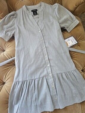 NWT B. Darlin Sage Green Cotton Linen Button Down Tiered Mini Dress Size 3/4